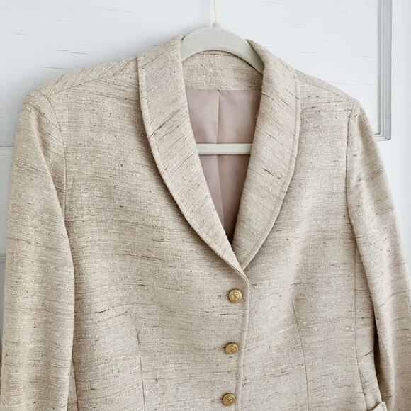 Vintage Devon Hall Cream Neutral Skirt Blazer Suit Set - Picture 6 of 16